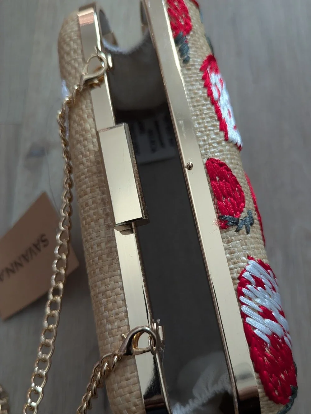 Strawberry Fruit Embroidered Shoulder Clutch Crossbody Chain Purse